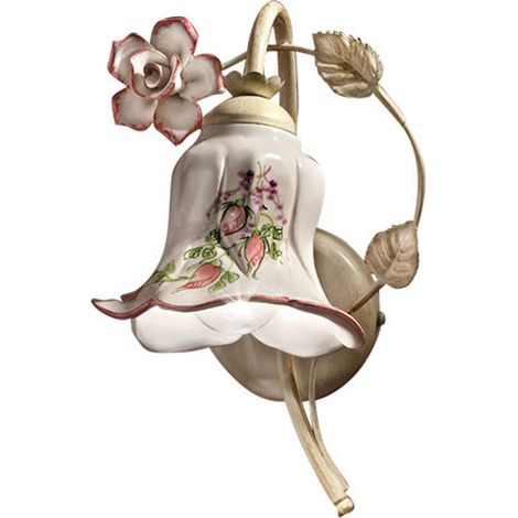 Applique Métal Céramique H : 26 cm en Blanc Or antique Blanc Décor boutons de fleurs E14 Style campagne (1/2)