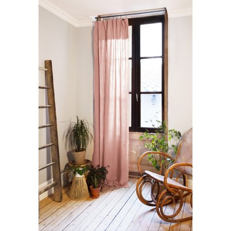 Lot de 2 Rideaux Gaze de Coton Pêche 140x300 cm Ajustables – 8 Anneaux Pinces Inclus – Rideaux Tamisants Haut de Gamme