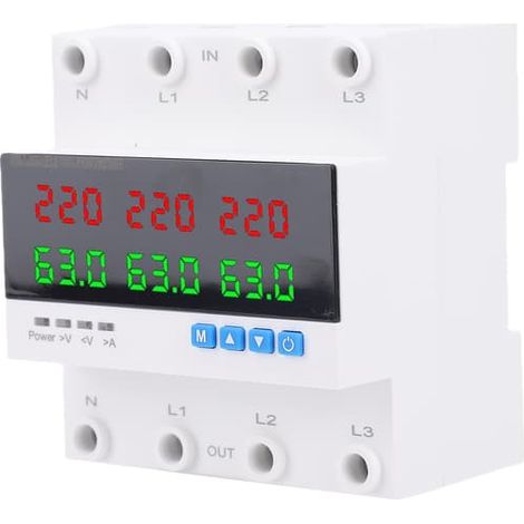 Commutateur de transfert automatique 63 A 4 pôles triphasé avec protection contre les surtensions et les sous-tensions, interrupteur réglable et affichage LED pour générateur/onduleur (1/5)