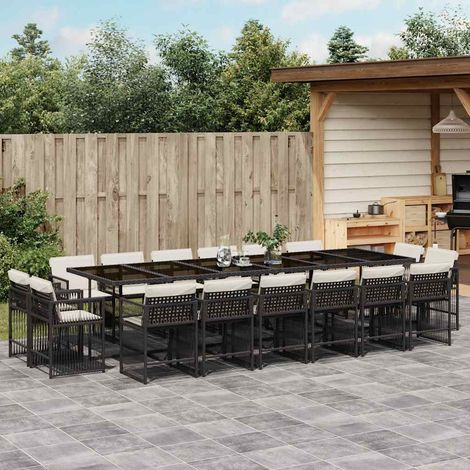 Ensemble à manger de jardin 17 pcs-Salon de jardin coussins noir résine tressée 606253 (1/5)