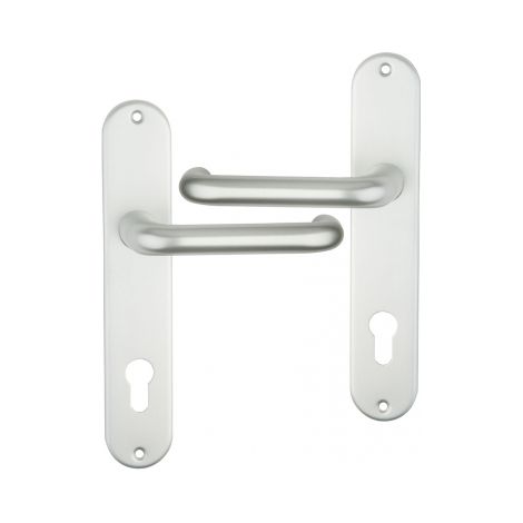 Ouvre&Déco – Poignée de porte d'entrée à cylindre en aluminium anodisé argent – Entraxe 195 mm – Plaque Clé I – Adaptée aux serrures à relevage