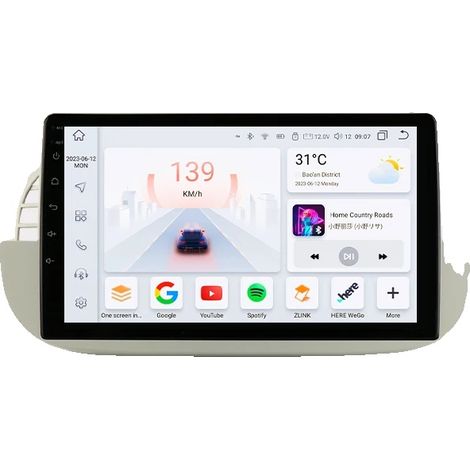 Radio de voiture, lecteur multimédia, système de navigation, compatible avec Fiat 500 2007-2014, S8 (8Cœurs 8G 128G) Blanc (1/2)