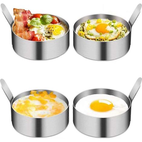 Cercle à œufs, moule à omelette en acier inoxydable (4 pièces) pour la cuisson d'œufs au plat, de crêpes, d'omelettes et plus encore. (1/5)