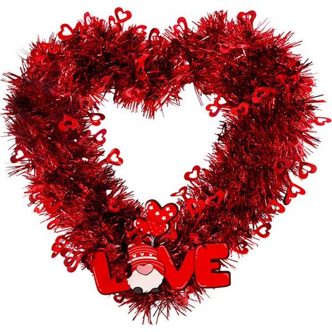 Decorative Floral Wreath for Valentine's Day, for Doors and Walls, Featuring a Heart-Shaped Inscription, Heart-Shaped Wreath (Without Lights)