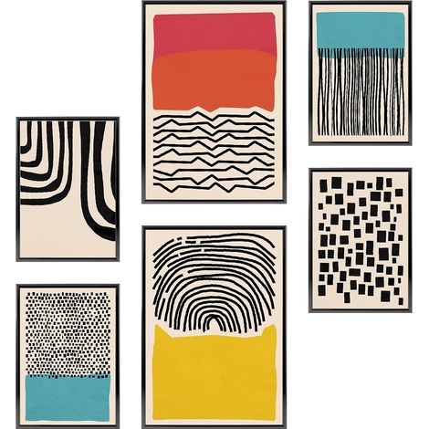 Ensemble d'affiches - 2 sur A3 / 30x42 cm + 4 sur A4 / 21x30 cm - Affiches premium - Impressions sans cadre - Style moderne - Abstrait Bleu Coloré (1/5)