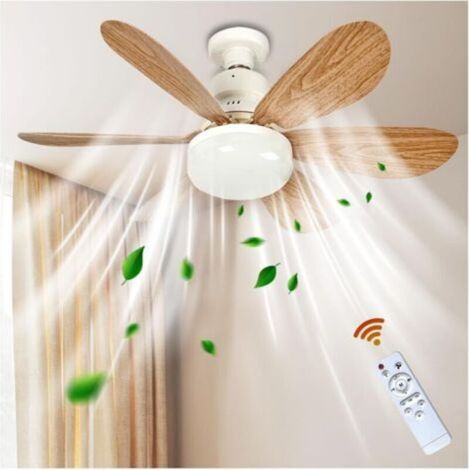 Ventilatore da soffitto a LED per camera da letto, attacco E27, dimmerabile, con luce e telecomando, 3 colori (1/4)
