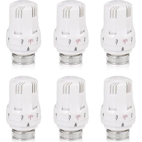 Tete Thermostatique Radiateur, 6 Pièces Tête de Vanne de Radiateur, Robinet Thermostatique Radiateur, M30 X 1,5 Tête de Thermostat, Tête de Radiateur pour Le Bureau et La Maison(A) (1/4)