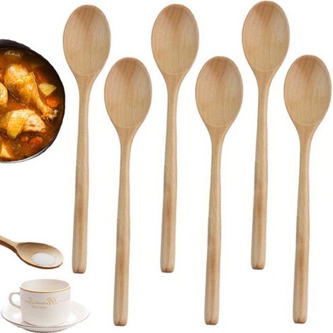 Ensemble de 6 cuillères en bois, cuillères à soupe, petites cuillères en bois, ensemble de cuillères en bois, ensemble de cuillères de cuisine, petite cuillère à mélanger en bois, cuillère à dessert, (1/5)