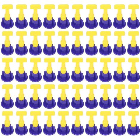 50-teiliges Fliesenverlegesystem mit Nivellierwerkzeug, Bodenabstandshaltern und Schraubenschlüssel für den Heimgebrauch (Blau/Gelb)