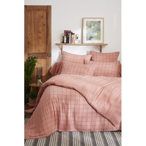Housse de couette réversible 140 x 200 cm – Gaze de coton tissée-teinte GAÏA MATCH – Rose Pêche (1/5)
