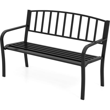 Panca da giardino 127 x 59 x 85,5 cm per 2-3 persone con schienale curvo e comfort ottimale in metallo nero 200010578