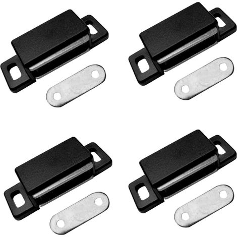 Fermeture Magnétique pour Meubles, Portes et Tiroirs – Loquet Aimanté 4 pcs – Noir, Taille Petit (1/4)