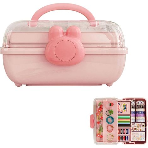 Boîte de rangement pour accessoires pour cheveux, organisateur pliable à trois niveaux pour nœuds à cheveux avec boîte à outils verrouillable et poignée, idéal pour (1/5)
