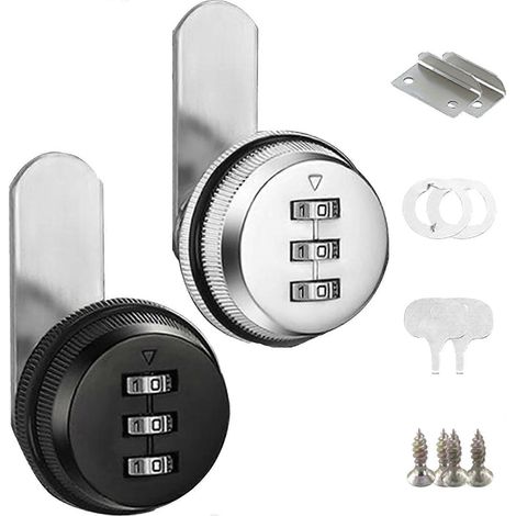 2 verrous de boîte aux lettres, verrou à code, verrou de placard, verrous de boîte de 25 mm, verrou de porte, verrou à code, verrou de meuble, combinaison à 3 chiffres L (1/5)