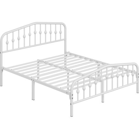Yaheetech Struttura Letto Moderno in Metallo con Testiera Rete a Doghe per Camera 160 × 200 cm Bianco