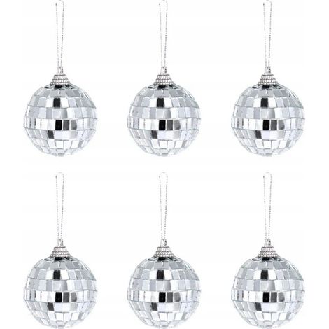 Ciondoli decorativi a forma di sfere da discoteca, effetto specchio, argento, 5 cm, 6 pezzi. (1/5)