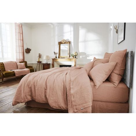 Drap plat 240 x 300 cm – Lin lavé Français - SOLINE Vieux rose