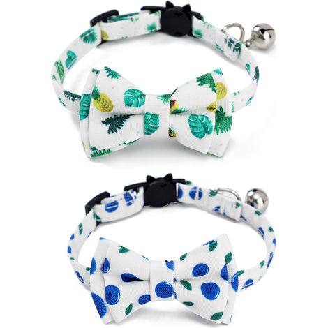 Collier Chat - Fermeture Sécurité Libération Automatique - Coton Doux - Avec Clochette et Nœud Papillon Détachable - Taille Réglable 15 à 28 cm - Par 2 (1/5)