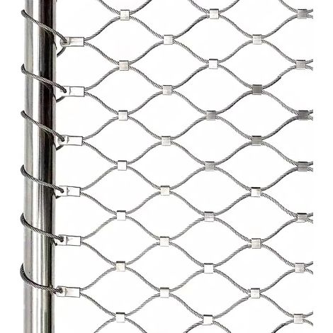 Grillage Souple INOX Cable Acier Sécurité Protection Filet Rouleau 304 Inoxydable Corde Mailles Simple Torsion pour Cloture Exterieur Jardin Balcon Voliere Poule Mouton