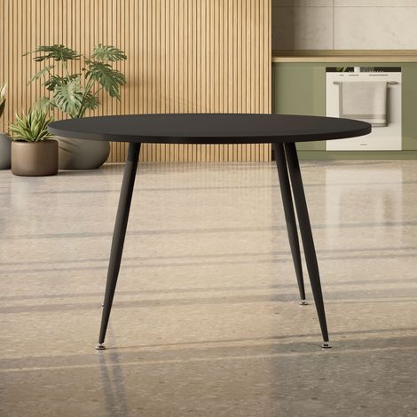 Mesa de comedor / cocina Corin 120x120x75 cm para 4 a 6 personas  Tablero en melamina negra de 25 mm  Patas metálicas negras  MOG Casa (1/5)