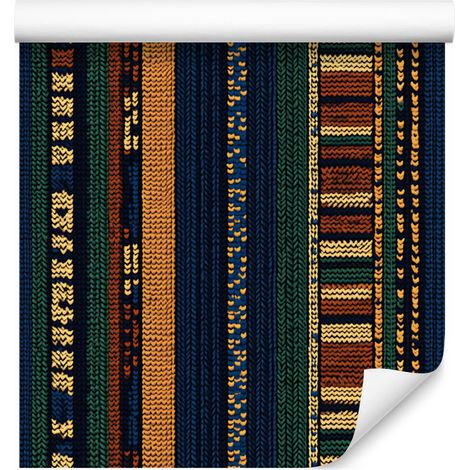 Carta da parati a maglia colorata blu navy e ocra per soggiorno e camera da letto, 50x1000 cm (1/5)