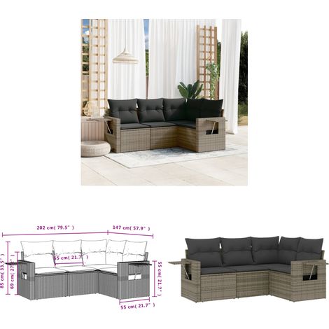 4-tlg. Garten-Sofagarnitur mit Kissen Grau Poly Rattan - Gartenmöbel - Sofasatz - Outdoor Möbel - Rattan Gartenmöbel - PE-Rattan - Home & Living (1/3)
