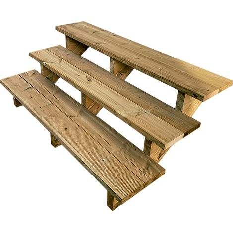 Berlin Escalier extérieur bois 3 marches H 54cm L-140cm - sans contre marche