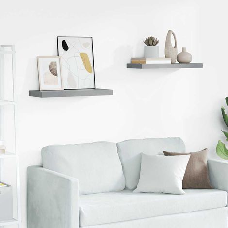Schwebende Wandregale 2 Stk. Grau 60x23,5x3,8cm MDF