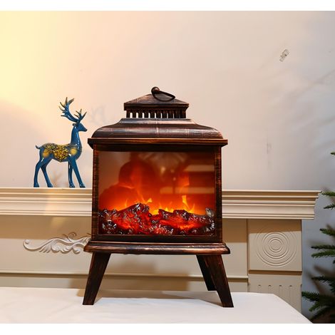 Simulée LED Cheminée Lanterne USB & Batterie Alimentée Lumière Sans Flamme Avec Émulation Table de Flamme Lampe Décorative Cuivre Cheminée Ornament Pour Décor Accueil Confortable Brûleur De Bûche