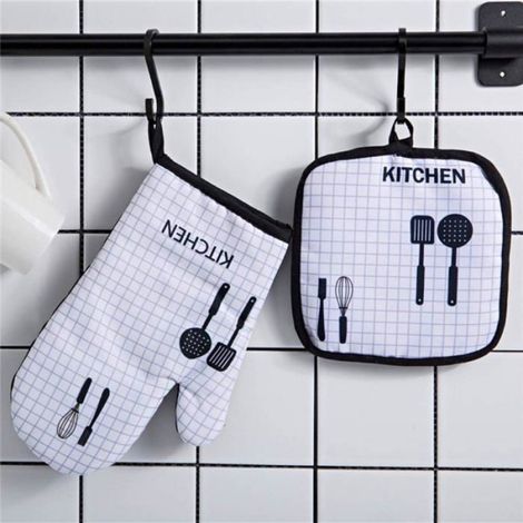 1 Gant de four, 1 Manique, Polyester Coton, Résistance 236°C, Lavable machine, Cuisine Pâtisserie (1/2)