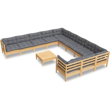Muebles de jardín 12 pzas y cojines madera de pino gris vidaXL (1/5)