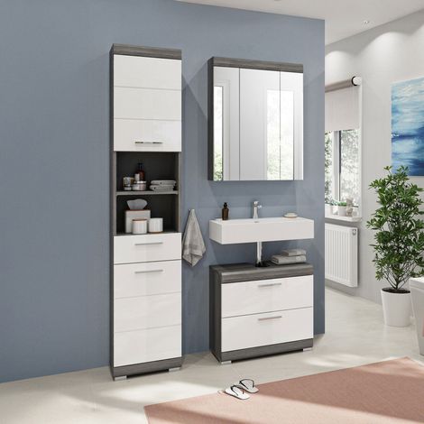 Ensemble 3 meubles de salle de bain anthracite et blanc - ORIE