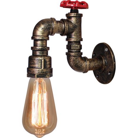Applique per Interno, Industriale Stile Tubo Dell'acqua Lampada da Parete, Creativo Illuminazione Ferro Steampunk E27 per Camera da Letto Cucina Corridoio Caffè Bar (Bronzo) 1PCS (1/4)