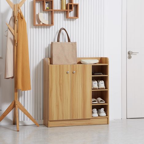 Platzsparender und moderner Schuhschrank aus Holz für 12 Paar Schuhe mit 4 offenen Regalböden, 83 x 30 x 90 cm, Hellbraun