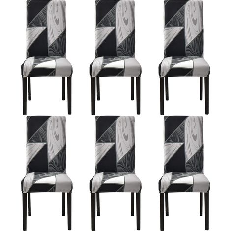 Juego de 6 fundas para sillas, funda elástica, estampado geométrico negro, protector extraíble, lavable, para comedor. (1/5)