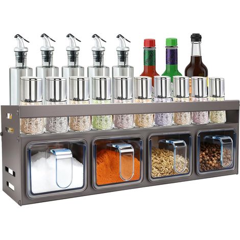 Étagère Murale à Épices, Porte Épices pour Cuisine à Suspendre, Organiseur d'Épices sans Perçage, Range Épices Cuisine pour Canettes, Ustensiles de Cuisine, Huile, 34,5×10,2×11,6 cm (1/5)