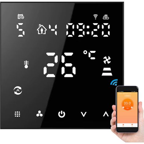 Thermostat de Chauffage Hybride WiFi Intelligent 3A, Compatible avec les Chaudières à Gaz et les Systèmes de Chauffage au Sol à Eau, Commande Vocale Alexa, Noir (1/5)