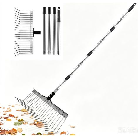 Râteau de jardin avec manche en acier inoxydable de 160 cm et 21 dents, râteau à gazon robuste, petite tête de calcul de 40 cm de large, râteau de jardin, râteau à feuilles pour jardin, pelouse (1/5)