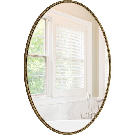 Miroir mural ovale rétro effet ancien, cadre métal doré, à suspendre au mur, pose verticale ou horizontale, pour salle de bain, chambre et salon CHICFURN (1/5)