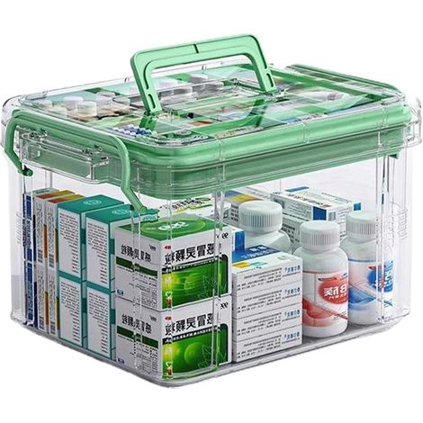 Boîte de rangement pour médicaments, boîte de rangement pour médicaments ménagers, boîte de premiers secours à double couche, portable à plusieurs grilles avec couvercle pour la maison(33.82419cm) (1/5)