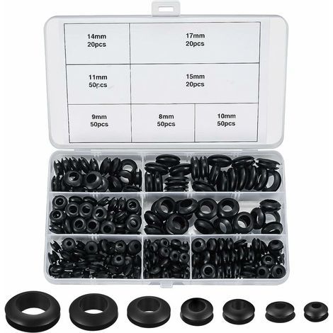 260 pièces passe-fils caoutchouc – Assortiment 7 tailles – Résistant aux acides et UV – Installation facile pour câbles et fils