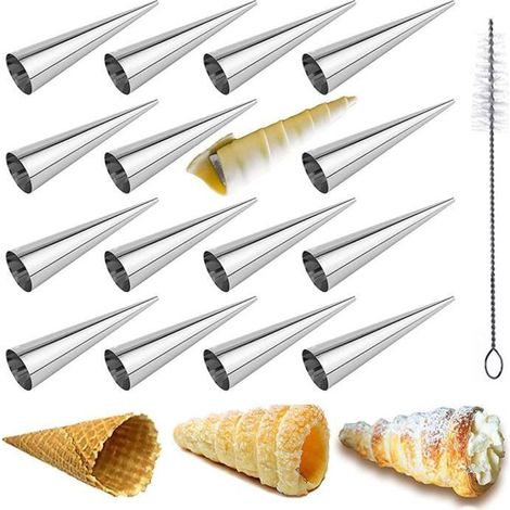16 Pièces Moules Crème à Pâtisserie en Acier Inoxydable Cônes Droit - Grande Taille Cornets à la Crème Conique Spirale (1/4)