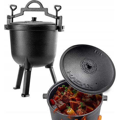 KADAX Jagdkessel, Gusseisen Kochtopf mit Füßen, Dutch Oven für Garten, 10L (1/5)