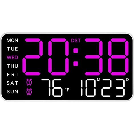 Horloge Murale Numérique - écran 8.46" (21.5cm) Calendrier Alarme Jour Date - Température - 1 Port USB - 2 Alarms LED - Bureau, Salon, Chambre, Personnes gées (1/5)