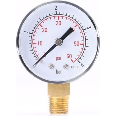 Jauge de pression pour l'huile d'air ou l'eau 0-4bar / 0-60psi NPT, 1/4"NPT Bottom Mount (1/5)