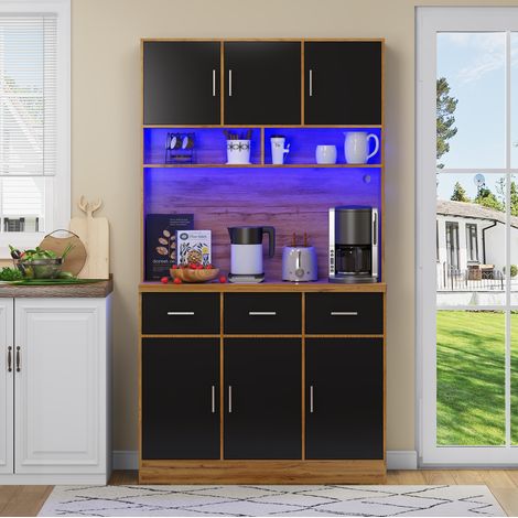 MEUBLIV Aparador alto 100x40x185 cm color roble con LED, enchufes y puertas de cristal (1/5)