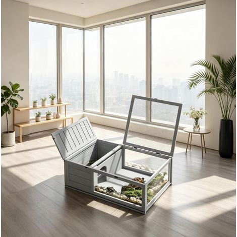 CHICFURN Recinto per tartarughe 91 x 60,5 x 32 cm in legno e acrilico grigio, interno esterno (1/5)