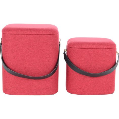 Set di 2 pouf contenitore Arabella in tessuto rosso e nero (1/4)