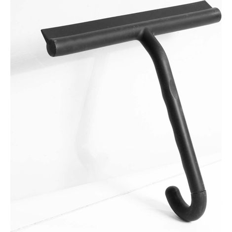 Grattoir en silicone à petit crochet, courbure à 145°, pour douche, vitres, miroirs et vitres de voiture, avec poignée antidérapante et large partie supérieure, noir. (1/5)