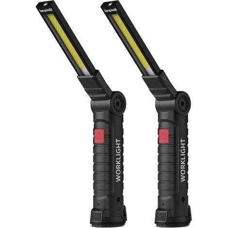 Lampe torche LED rechargeable avec base magnétique, rotation à 360°, 5 modes d'éclairage, cadeau idéal pour la fête des pères, Noël ou un anniversaire (lot de 2).